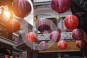 Colorful traditional paper lanterns with beautiful pattern