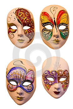 Colorful traditional Venetian mask isolated on white background