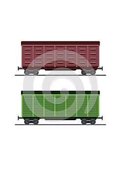 Colorful train car vector vagon. On the railway photo