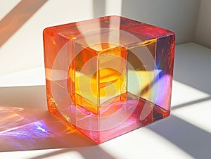 Translucent Orange Cube with Light Refraction