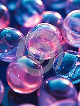 Colorful translucent marbles with a glowing effect.