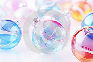 Colorful transparent christmas balls on white background. Illustration for desing, print