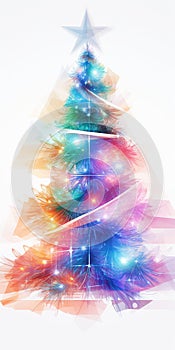 Colorful transparent christmas tree on white background. Illustration