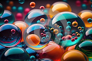 Colorful transparent glass balls. Created with Generative AI