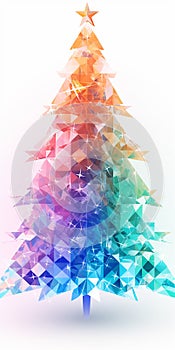 Colorful transparent glass christmas tree on white background. Illustration