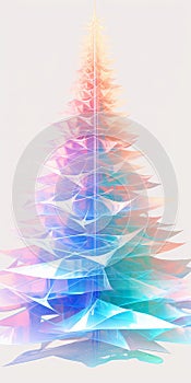 Colorful transparent glass christmas tree on white background. Illustration