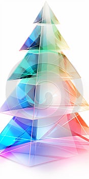 Colorful transparent glass christmas tree on white background. Illustration