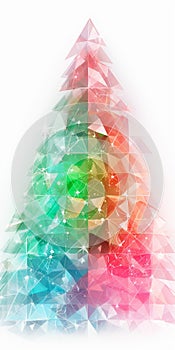 Colorful transparent glass christmas tree on white background. Illustration