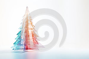 Colorful transparent glass christmas tree on white background. Illustration. Copy space