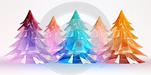 Colorful transparent glass christmas trees on white background. Illustration. Banner