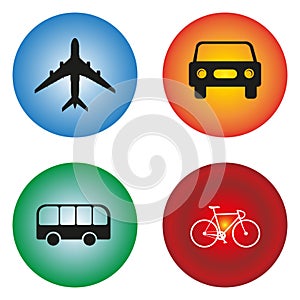 colorful transportation buttons on white