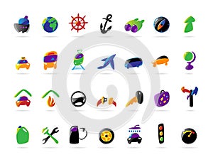 Colorful travel and car services icons