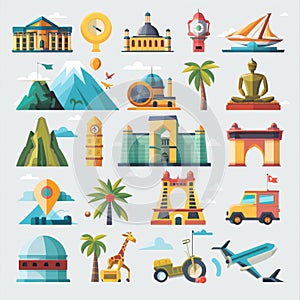 Colorful Travel Icons Set