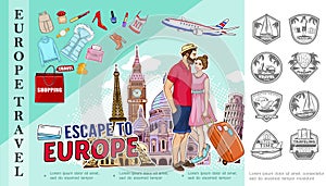 Colorful Travel To Europe Template