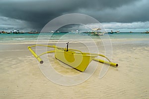 Colorful traveling boat in the sea with clouds and blue sky at Boracay Island, Philippines. For nature background