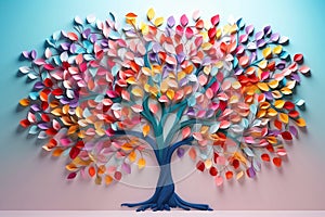 colorful tree with colored leaves on a gradient background, Generative AI