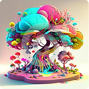 Colorful tree in the form of a puzzle. 3d illustration Generative AI