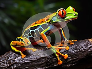 Colorful tree frog in natural environment.