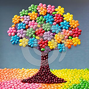 a colorful tree illustration with jellybean