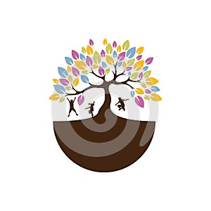 Colorful Tree Kids playful Logo vector template, Illustration symbol, Creative design