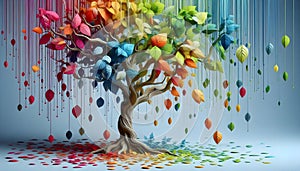 Colorful tree with leaves on hanging branches photo
