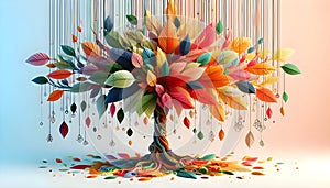 Colorful tree with leaves on hanging branches photo