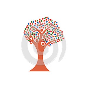 Colorful tree logo. Abstract colorful family tree icon. Stock illustration