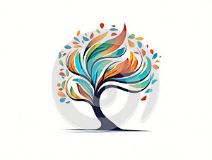 A colorful tree logo icon in hand-drawn style