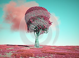 Colorful tree shaped as a human head. Complexity and brainstorm concept