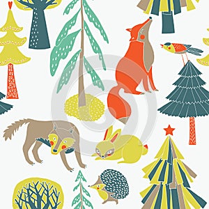 Colorful trees and animals print