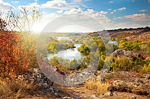 Colorful Trees and River - beautiful sunny autumn season