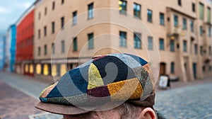 Colorful trendy cap on the head of a man