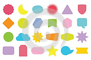Colorful trendy and colorful different shapes empty stickers and labels icons set on white