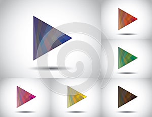 Colorful triangle play icon collection set white background
