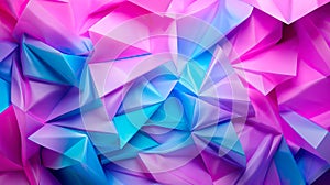 Colorful triangular 3d shape texture background. Periwinkle, pink, and lime color palette