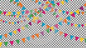 Colorful triangular pennant flags on transparent background