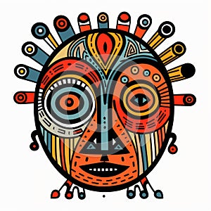 Colorful Tribal Art Face In Todd Nauck Style: Abstract Cartoonish Character Design