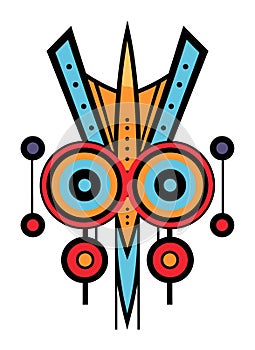 Colorful tribal mask with geometric shapes and bold patterns. Traditional ethnic mask vector illustration