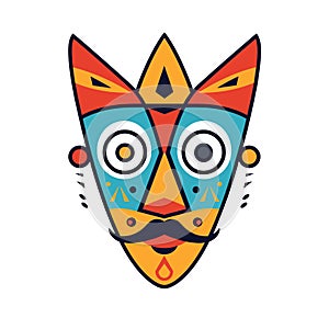 Colorful tribal mask illustration, featuring geometric shapes, vivid colors. Traditional photo