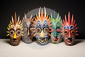 colorful tribal masks on a neutral background