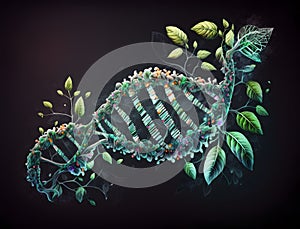 a colorful triple helix plants genetic dna, key for make bioactive compounds in a plants. Generated AI photo