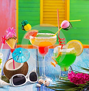 Colorful tropical Cocktails in tropical Caribbean house