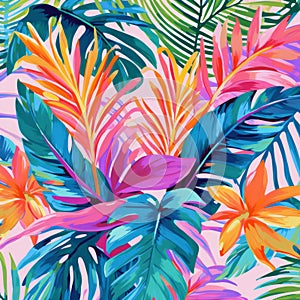 Colorful Tropical Leaves Pattern Inspired By Lilly Pulitzer