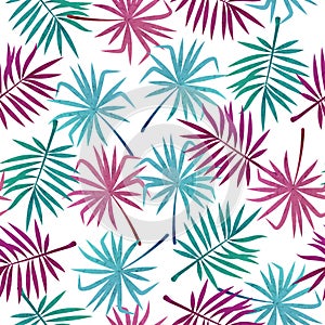 Colorful tropical leaves pattern. Seamless vector jungle tropic background