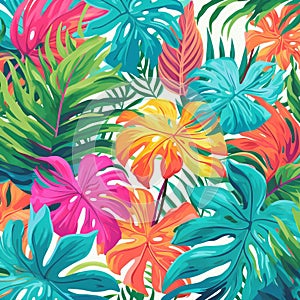 Colorful Tropical Leaves Seamless Pattern - Lilly Pulitzer Inspired