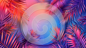 Colorful tropical palm leaves on abstract background