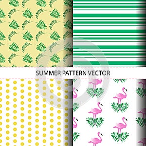 Colorful Tropical Seamless Vector Floral Summer Background Leave and Pink Flamingo Pattern Vector