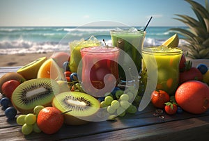 Colorful tropical summer alcohol cocktails on the beach