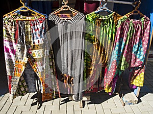 Colorful trousers on a street market