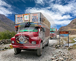 Colorful trucks brand TATA in Indian Himalayas